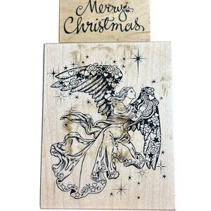 PSX Angel & Merry Christmas Rubber Stamps Wood Mounted
